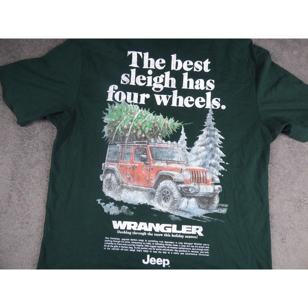Jeep Wrangler Christmas T-Shirt Mens Large Green Primark Holiday Graphic Tee
